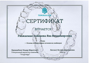 Зайниева Яна Владимировна: сертификаты и дипломы